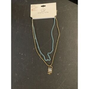 Ivory Ella Necklace Set 2 Gold Chain Blue Eye Pendant New Girls Easter